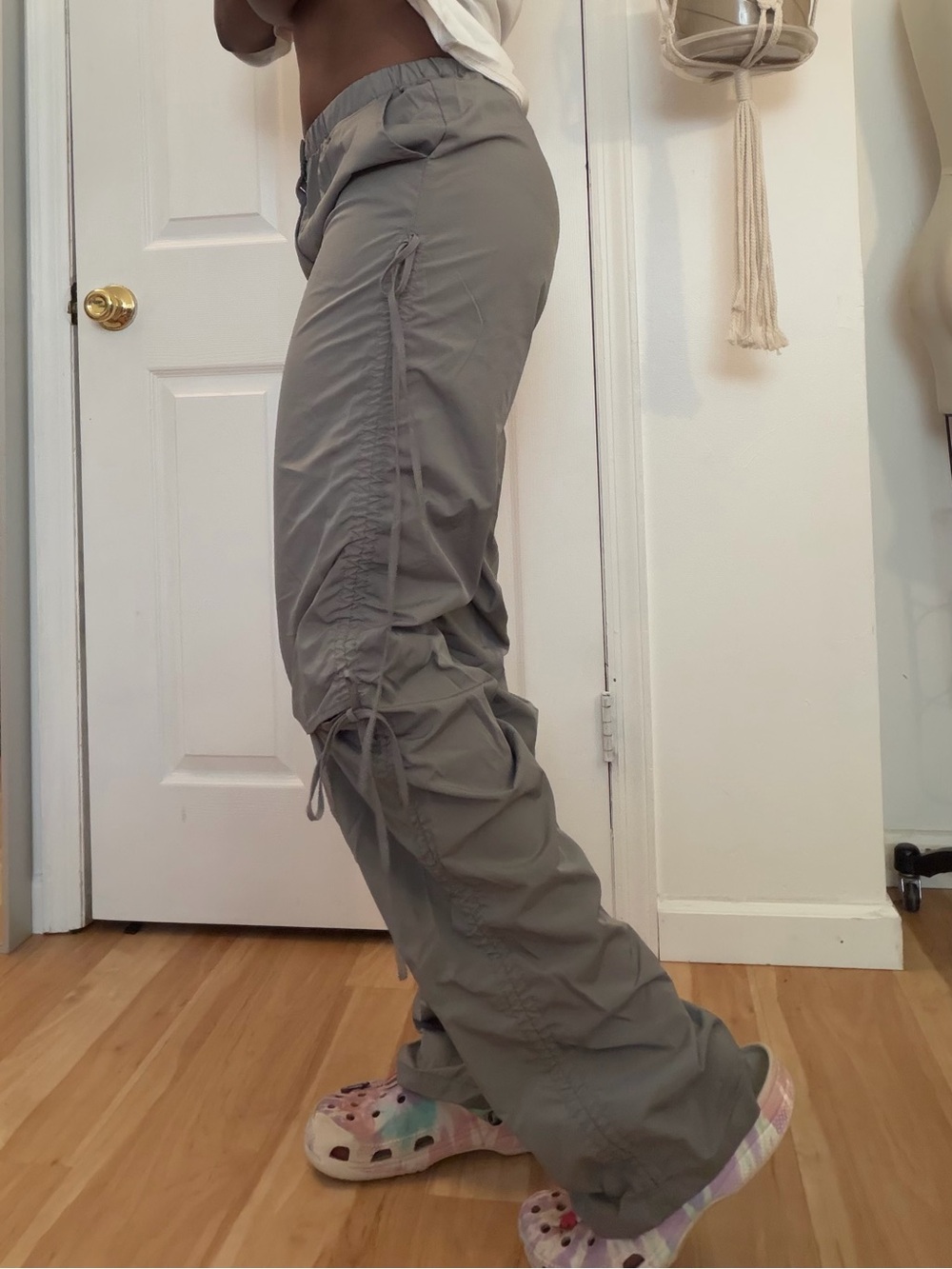 Gray Ruched Drawstring  Pants - Picture 2 of 6